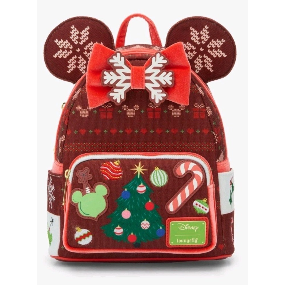 NEW 2025 Loungefly Disney Minnie Mouse Ears Holiday Sweater Christmas Backpack